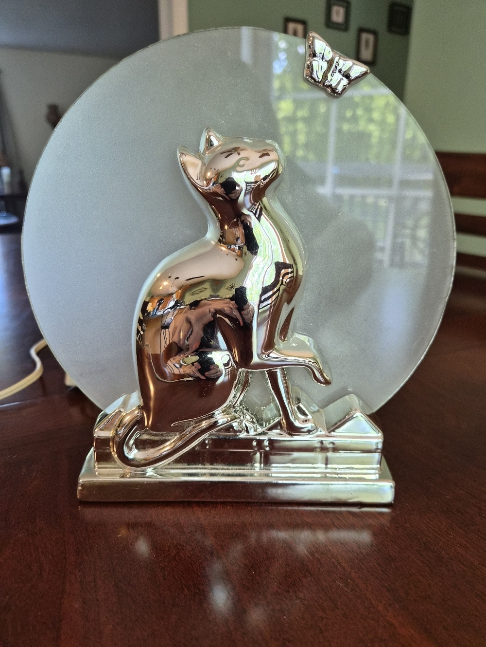 Vandor Art Deco Cat & Butterfly Accent Table Lamp Vintage Rare